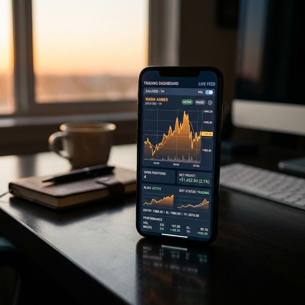 Adelbrecht Falkenau KI-Krypto-Handelsplattform auf einem Smartphone